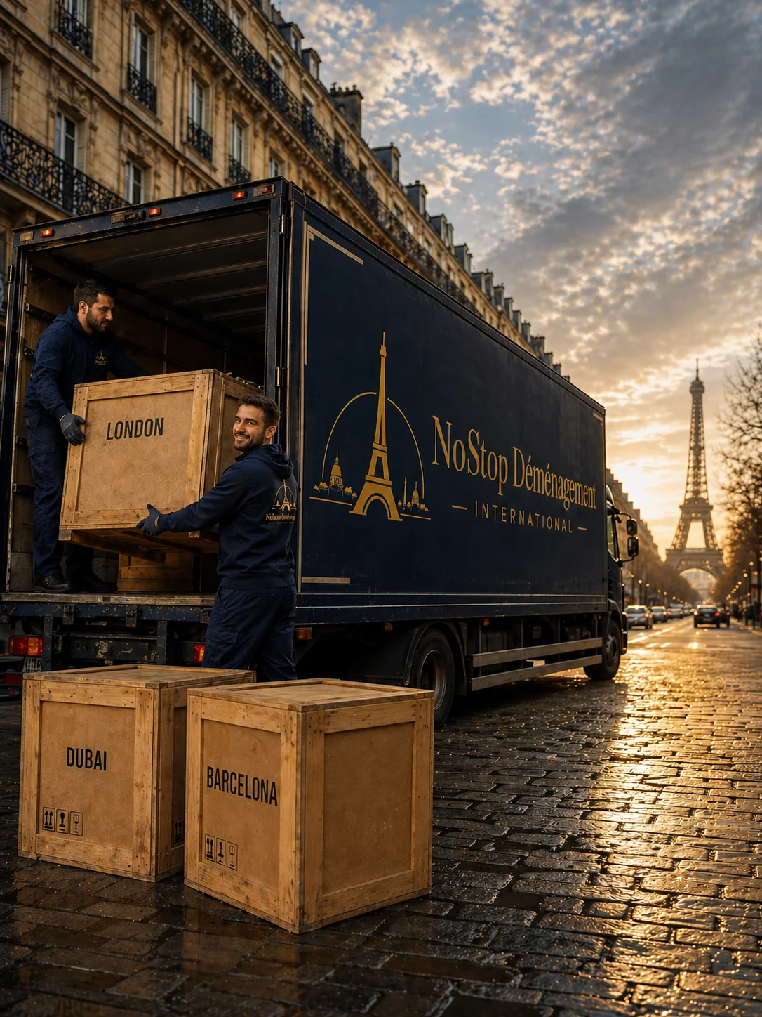 Déménagement international Paris — chargement camion NoStop Déménagement
